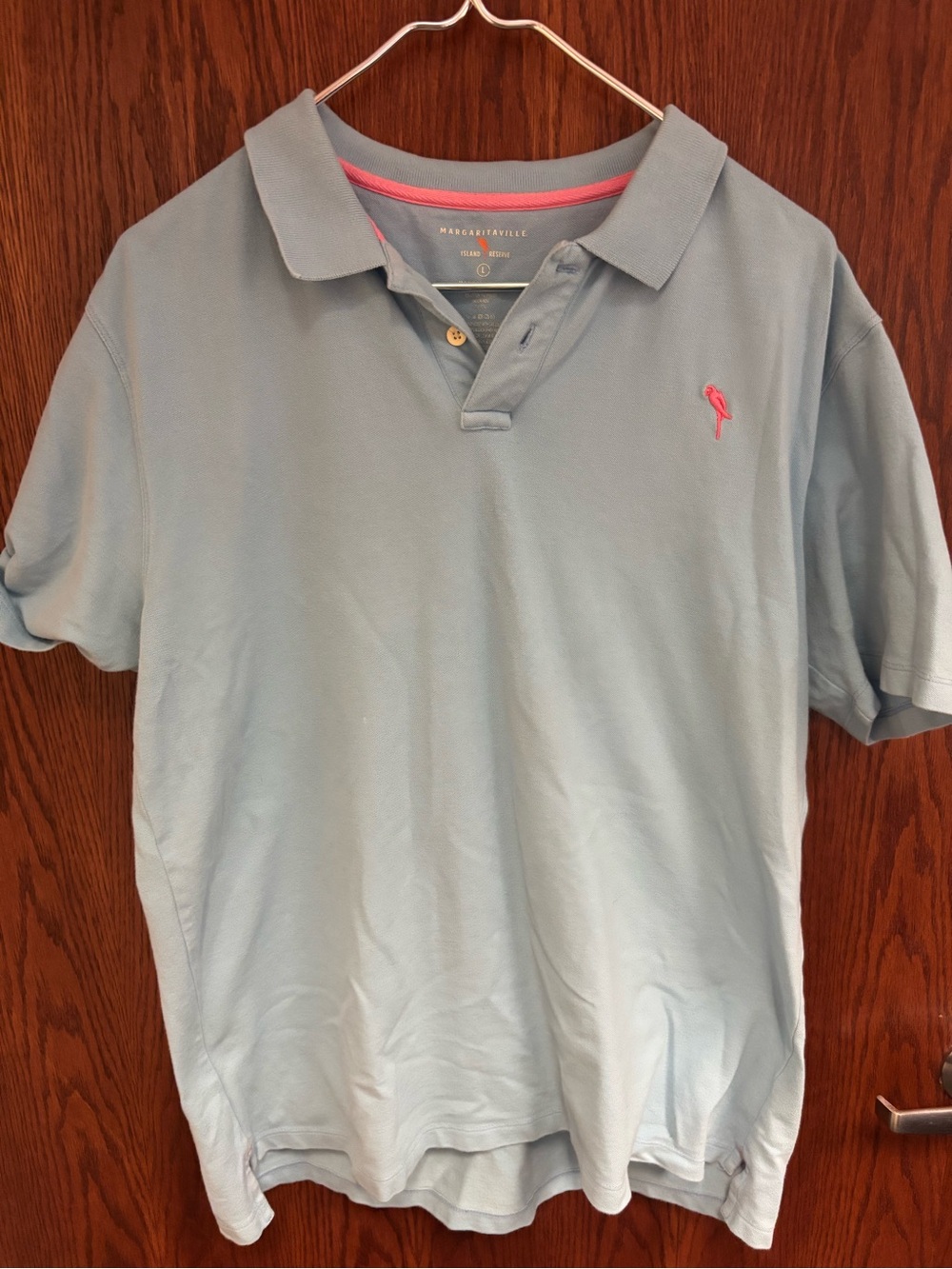Margaritaville Men’s Pale Blue Polo with Pink Trim